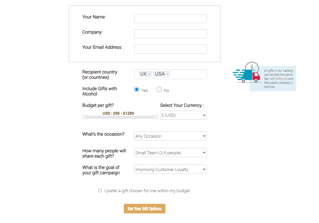 Corporate Holiday Gift Tools - Corporate Gift Finder Screen Shot