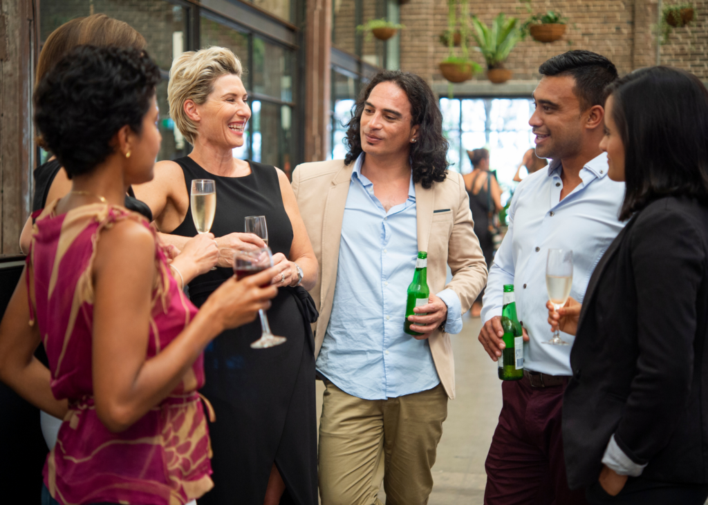 alcohol culture colleagues standing have having drinks 